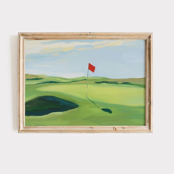 Red Flag Rolling Golf Green Modern Minimalist Golf Course Poster