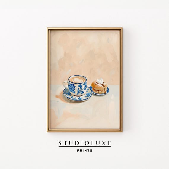 Chinoiserie Coffee Pastry Coastal Granddaughter Prints Kitchen Wall Art Airbnb Decor Beachy