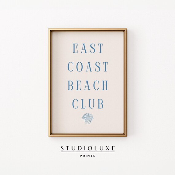 East Coast Beach Club Classic Serif Typography with Shell Art Poster