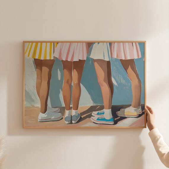 Summer Friends Striped Skirts Sneakers Blue Wall Painting Art Poster