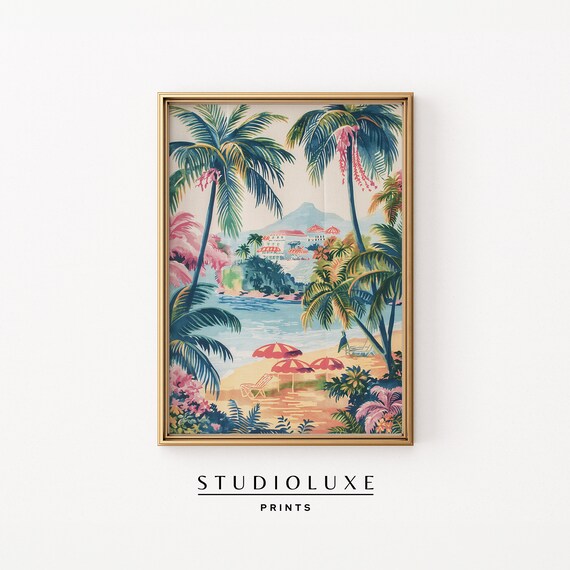 Palm Orleans Print Tropical Chinoiserie Wall Art Colorful Toile Pattern Artwork Ecletic Prints Decor Airbnb