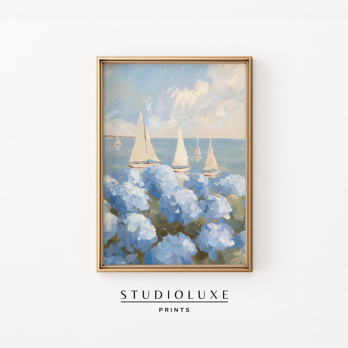 Three Sailboats Painting, Coastal Kitchen Wall Art