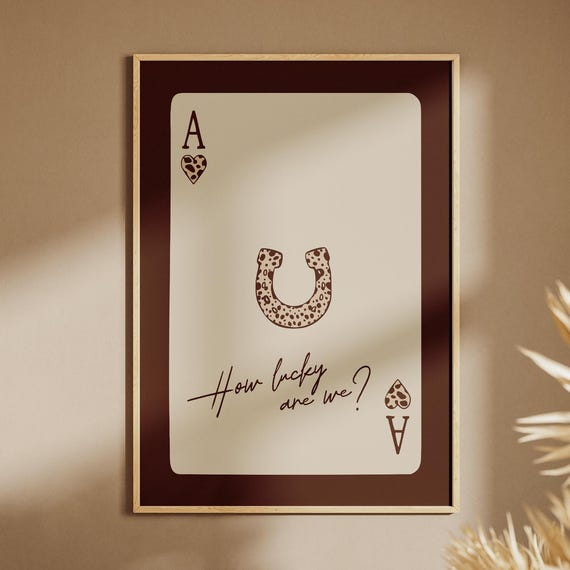 How Lucky Are We Print Cheetah Retro Trendy Western Playing Card Poster Horseshoe Poker
