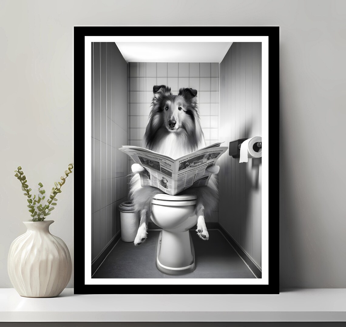 Collie Bathroom Animal Print, Funny Pet Wall Art