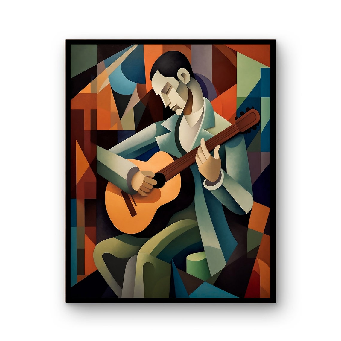 Cubist Guitar Player Musician Abstract Geometric Art Wall Poster