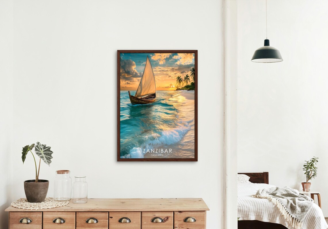 Zanzibar Travel Poster, Tropical Beach Scene - Image 2