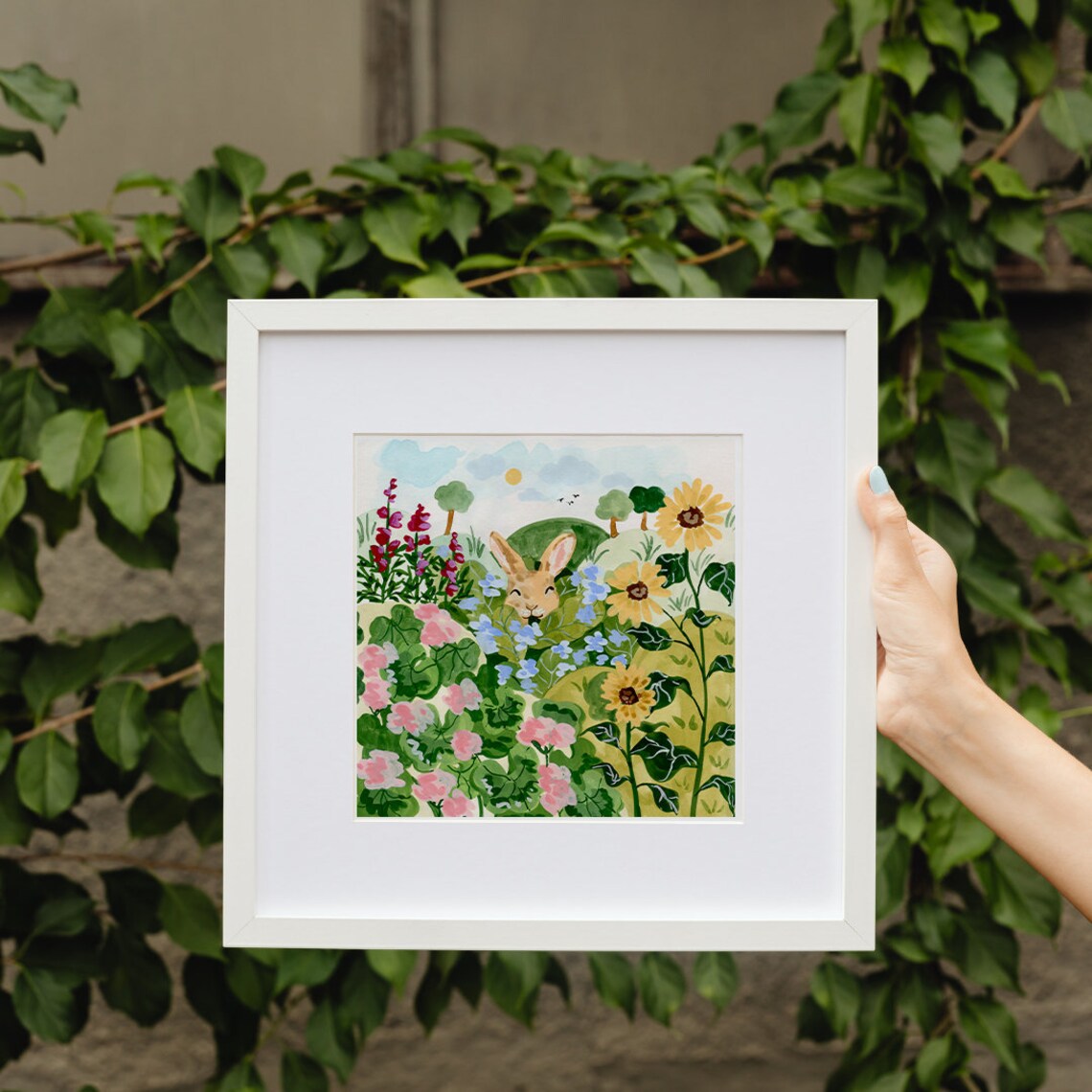 Bunny Flower Field Art Print, Modern Farmhouse - Image 2