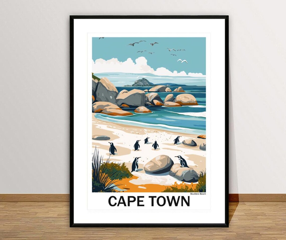 Cape Town Boulders Beach Penguins South Africa Vintage Travel Poster - Image 2