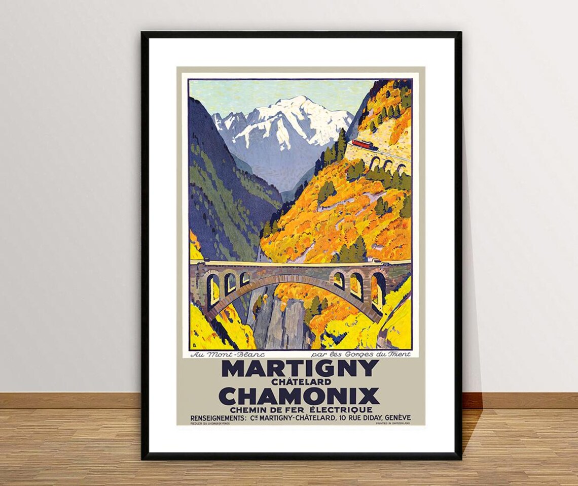 Martigny Chamonix Mont Blanc Electric Railway Vintage Travel Poster - Image 2