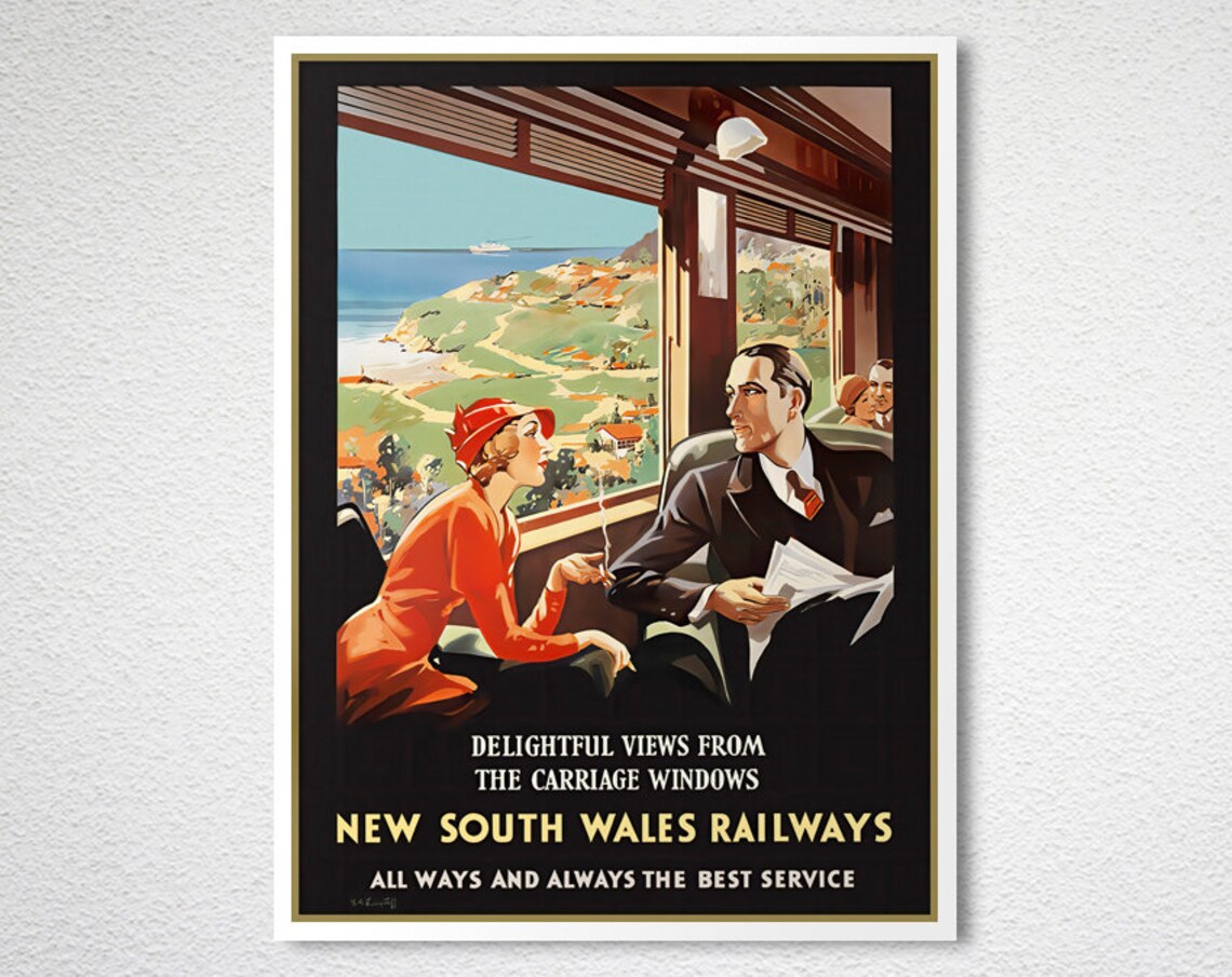 New South Wales Railways Train Carriage Coast View Travel Poster - Image 2