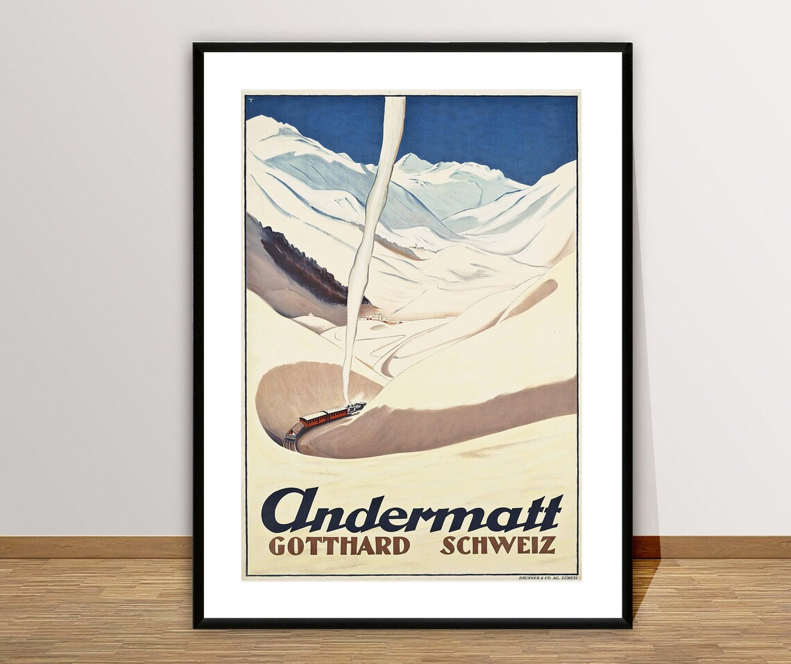 Andermatt Gotthard Vintage Travel Poster, Switzerland
