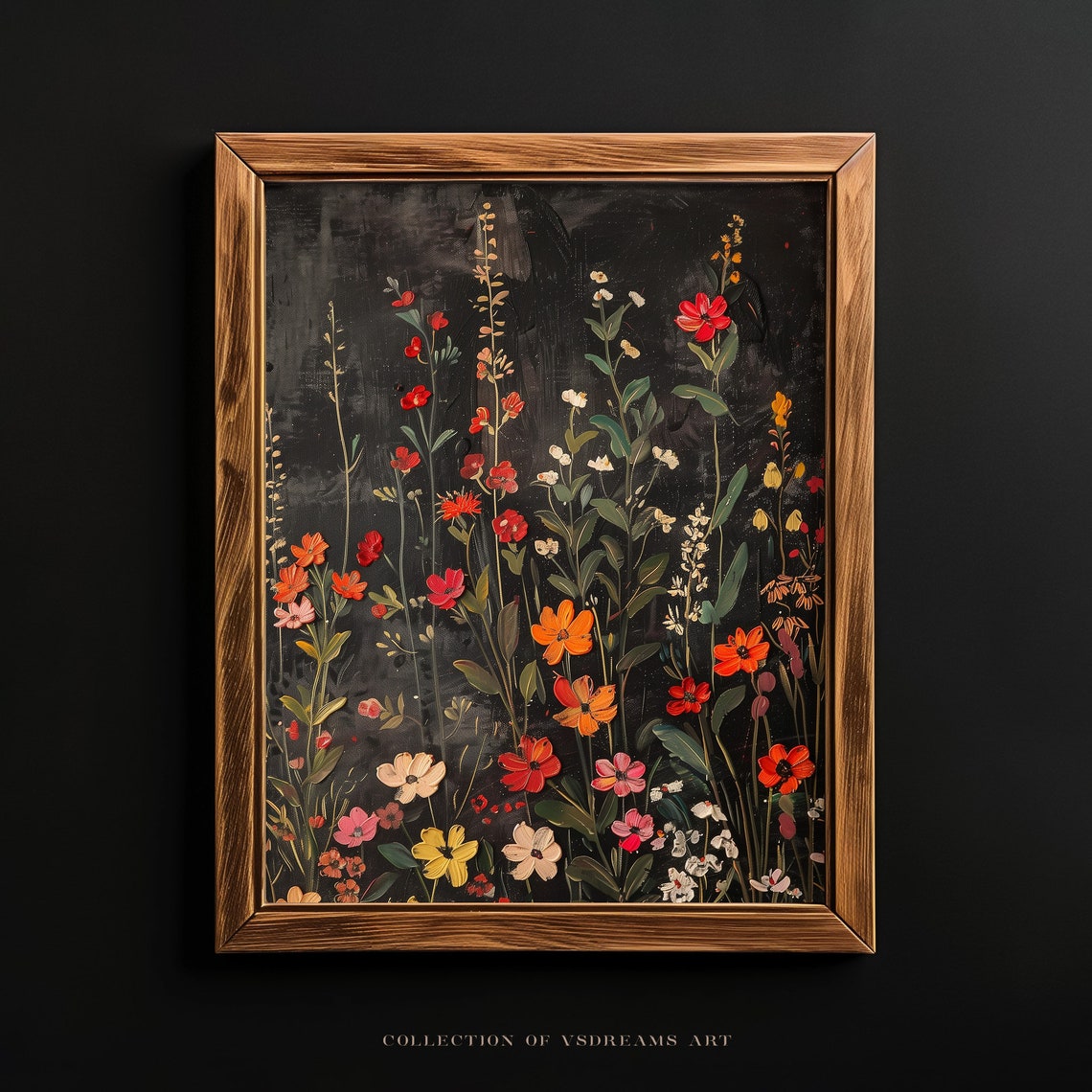 Vintage Moody Dark Flower Print Dark Academia Botanical Wall Art Floral Still Life Wildflower Oil Painting Cottagecore Art Print