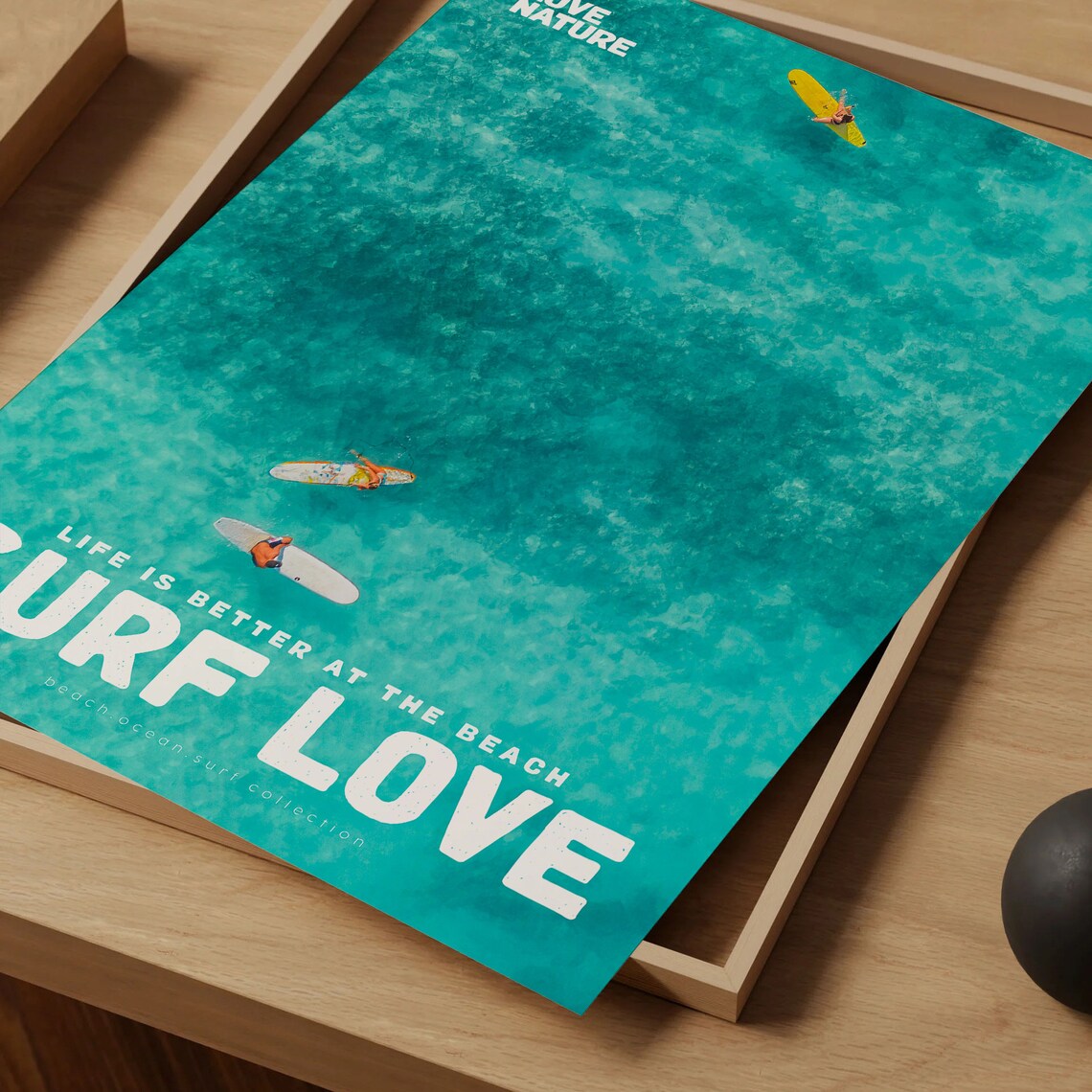 Surf Love Aerial Teal Sea Three Paddleboarders Ocean Water Poster - Image 4