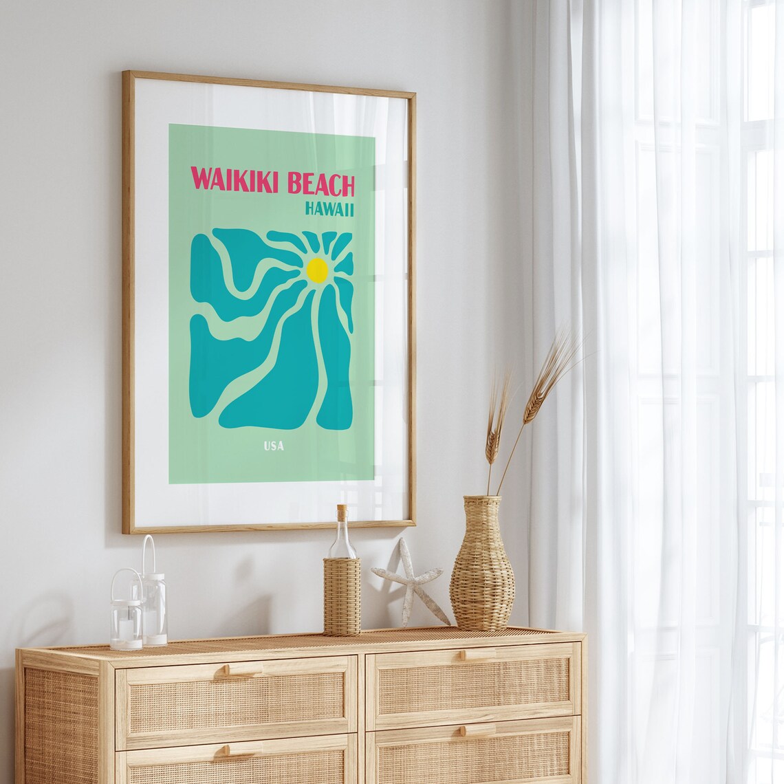 Waikiki Beach Travel Poster, Retro Hawaii Ocean Print - Image 4