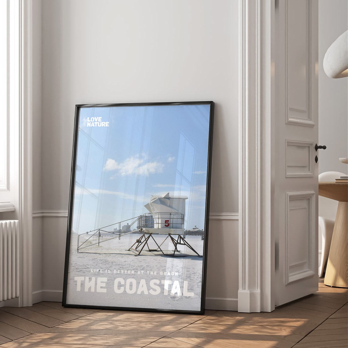 The Coastal Lifeguard Tower Pale Beach Calm Sea Ocean Photo Poster - Image 2