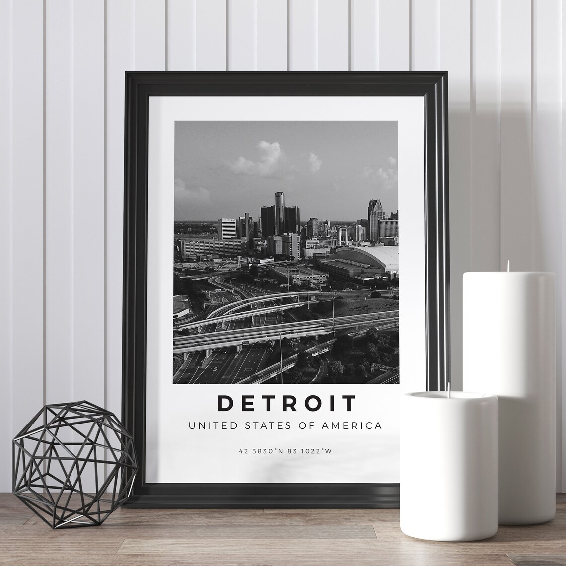 Detroit Black and White Travel Poster, Michigan - Image 5