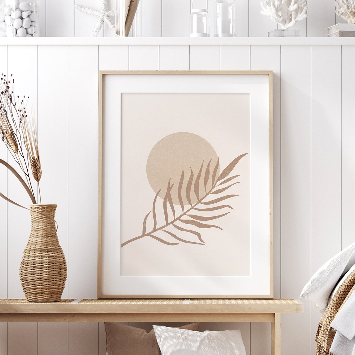 Boho Leaf Sun Minimal Line Art Neutral Beige Modern Decor Poster - Image 2