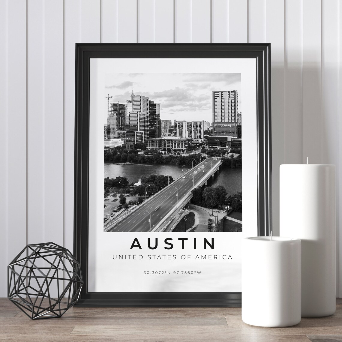 Austin Texas Black And White City Skyline Bridge Photo Poster - Image 3