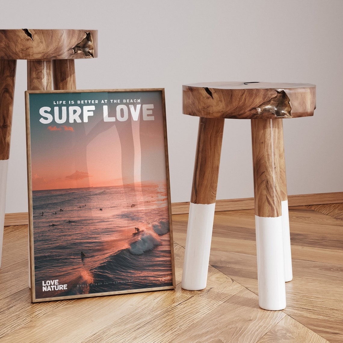 Surf Love Orange Sunset Crowded Surf Lineup Ocean Beach Poster - Image 2