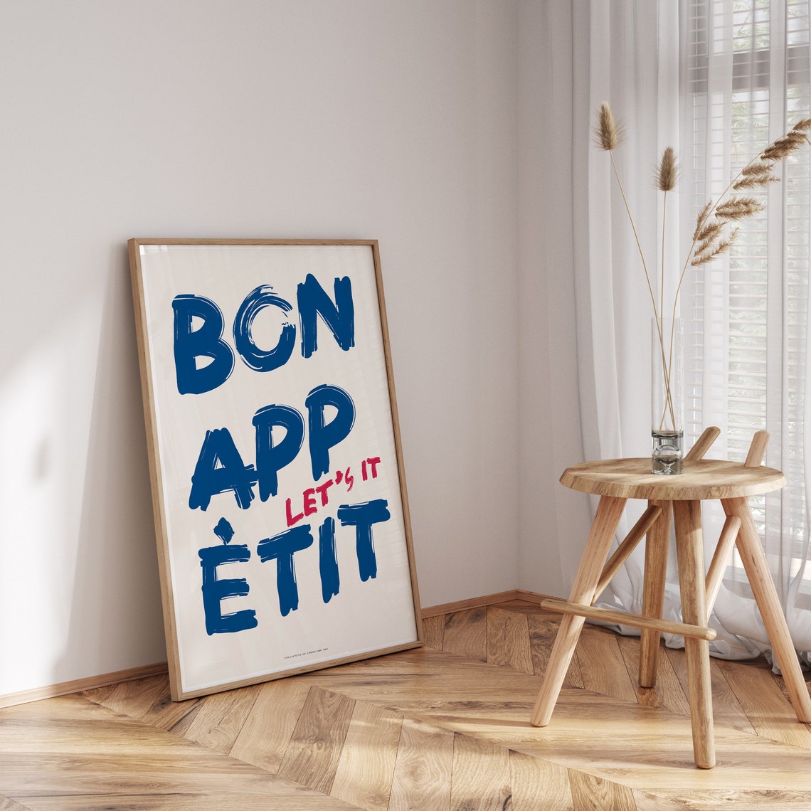 Bon Appetit Blue Hand Painted Brush Lettering Kitchen Quote Poster - Image 3