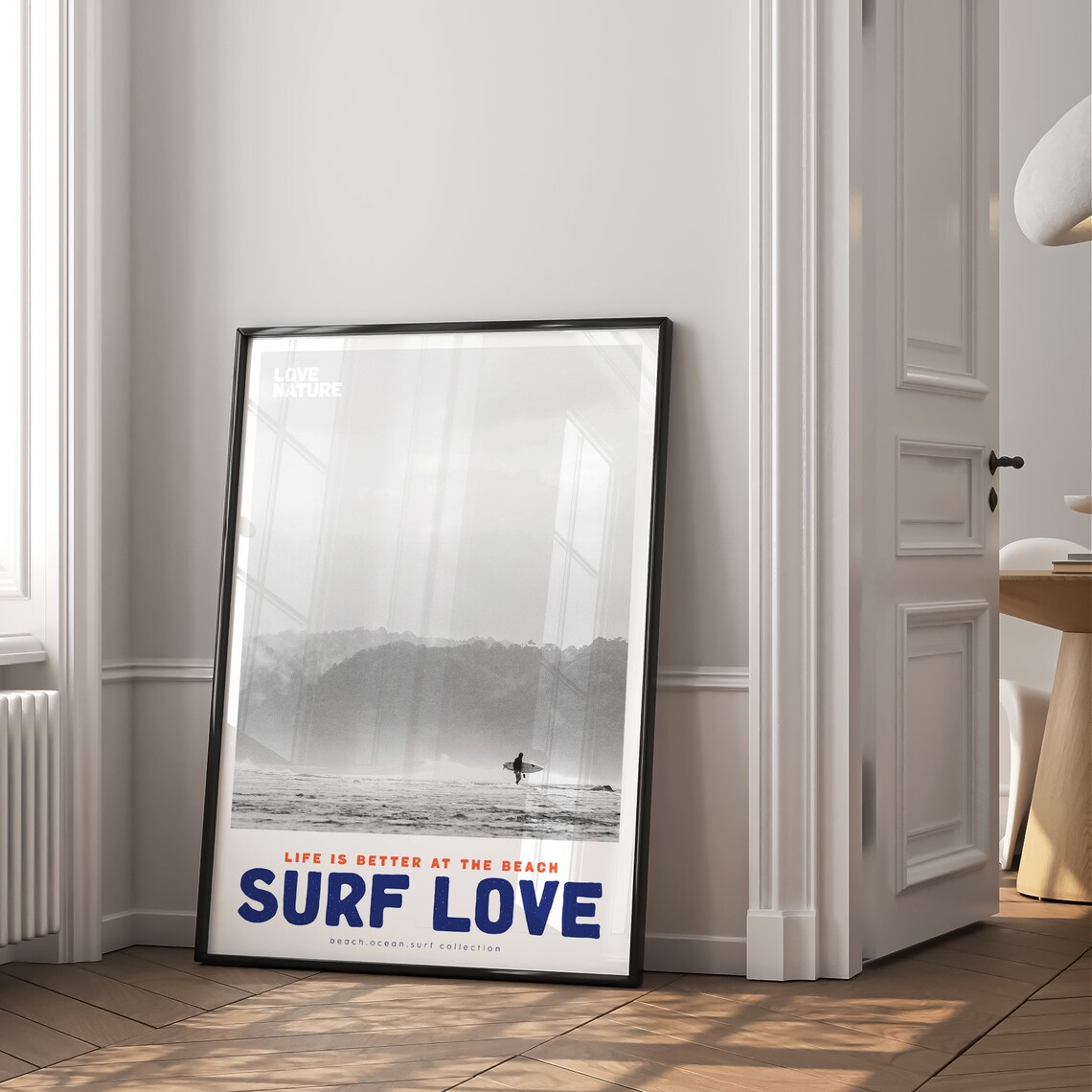 Surf Love Black And White Surfer Walking At Dawn Beach Photo Poster - Image 2