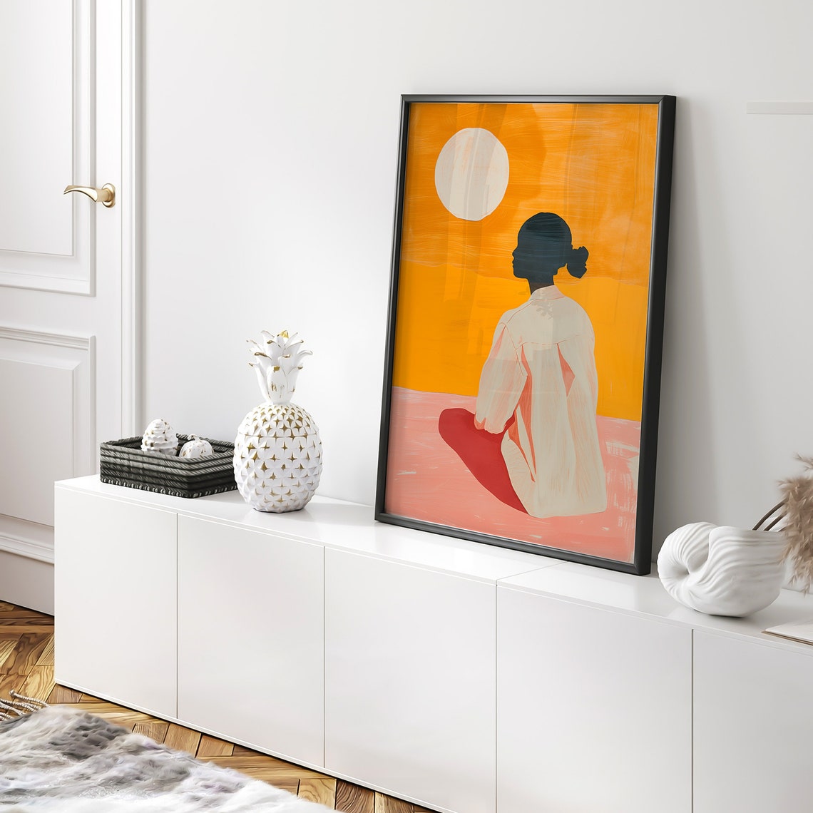 Woman Watching The Sun Poster Calm Poster Surreal Art Print Sunset Art Print Woman Poster Female Poster Girly Art Trendy Female Print - Image 3