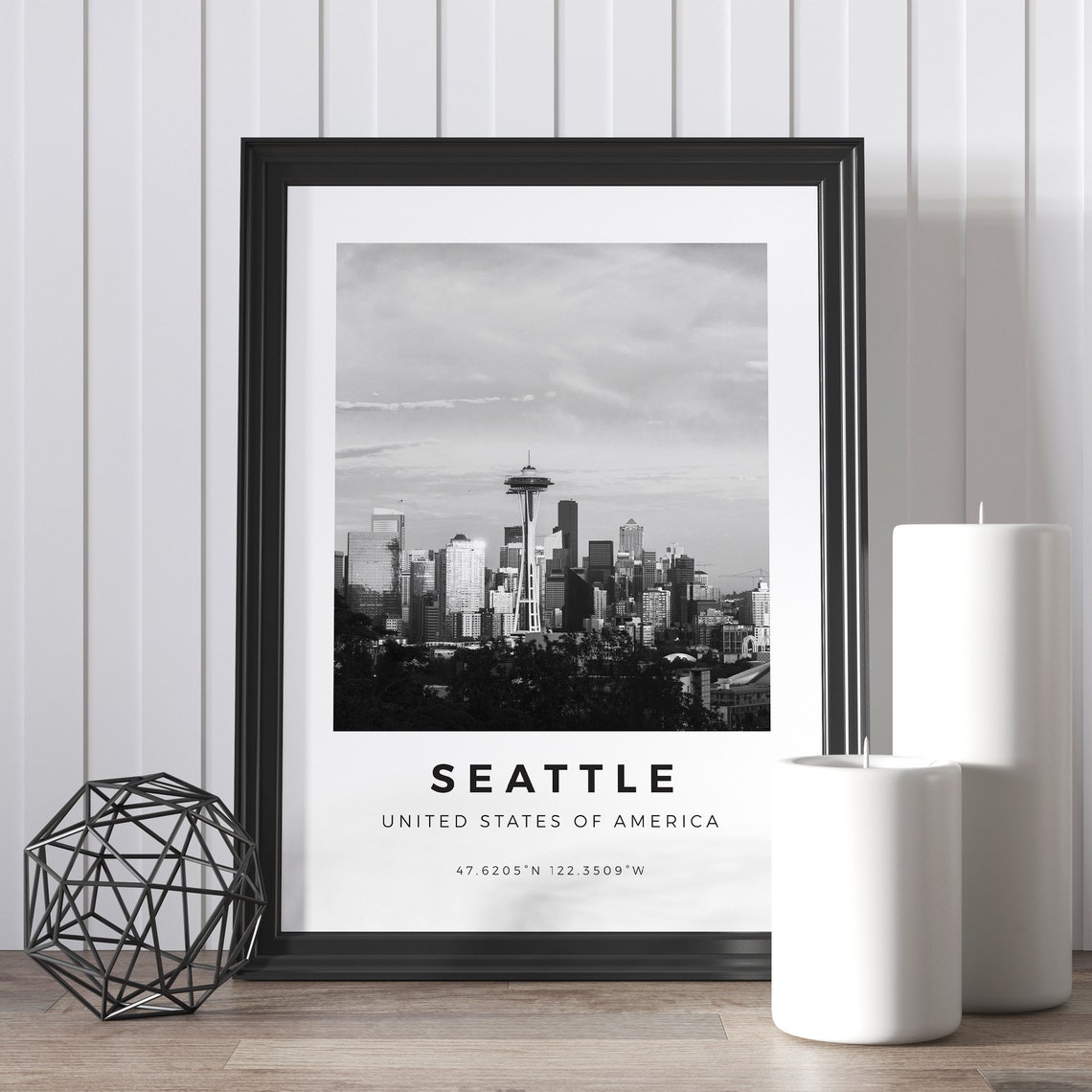 Seattle Space Needle Black And White City Skyline Photo Poster