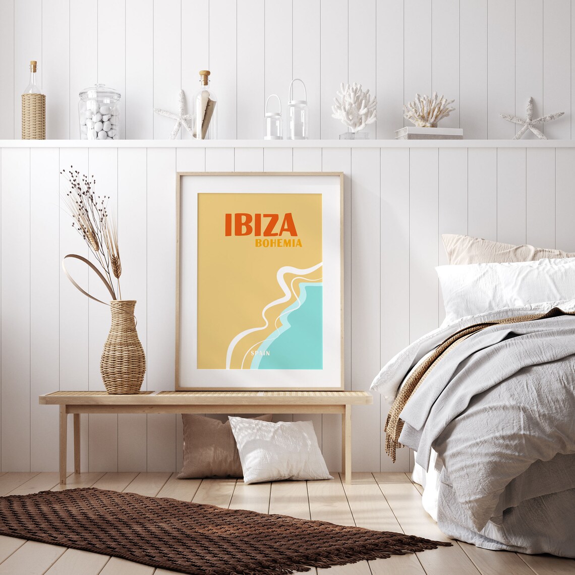 Ibiza Bohemia Spain Sand Teal Wavy Coastline Abstract Travel Art Poster - Image 2