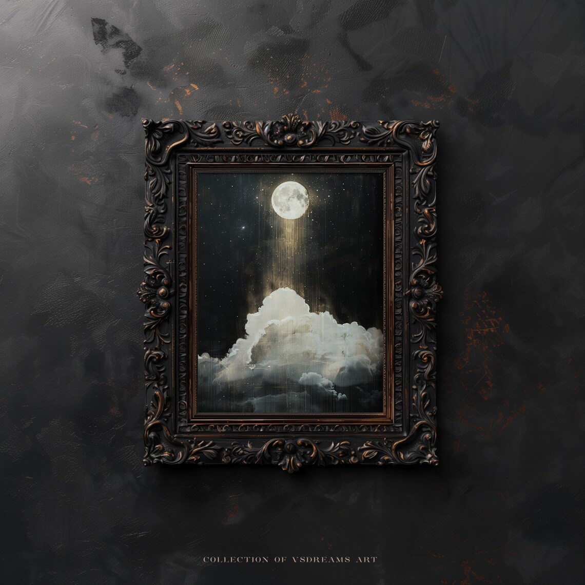 Gothic Full Moon Art Mystical Starry Night Sky Cloud Print - Image 5