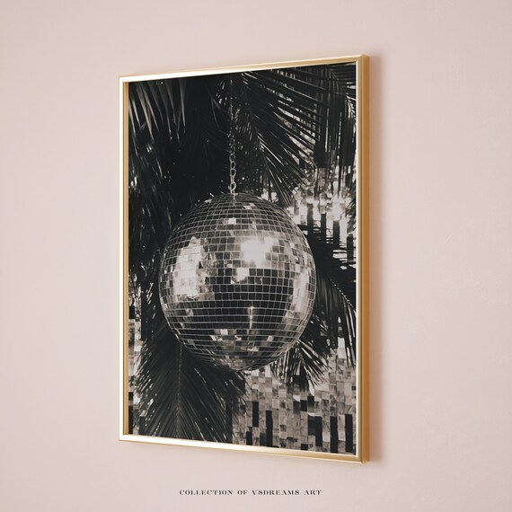 Gold Disco Ball Neutral Beige Minimalist Modern Party Decor Poster