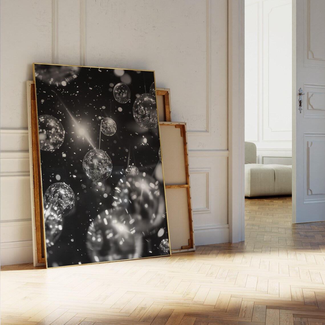 Disco Balls Hanging Confetti Black And White Glam Party Poster - Image 5