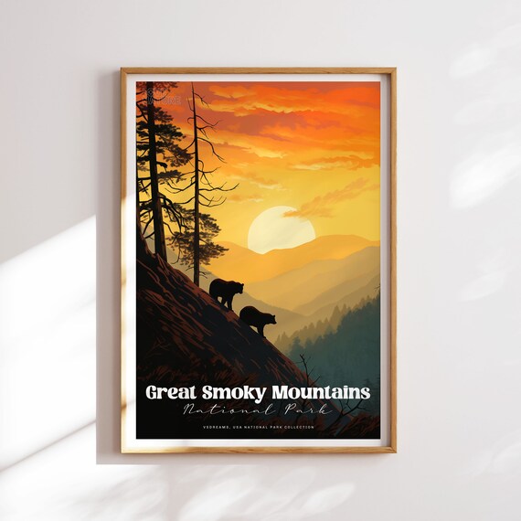 Great Smoky Mountains National Park Bears Sunset Travel Poster