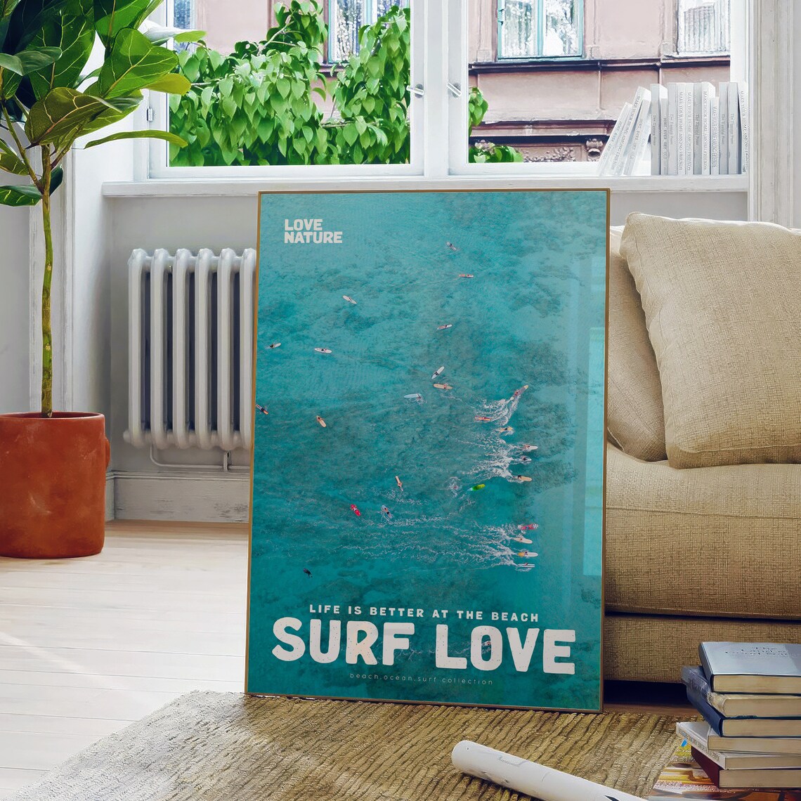 Surf Love Aerial View Of Surfers On Turquoise Ocean Waves Poster - Image 5