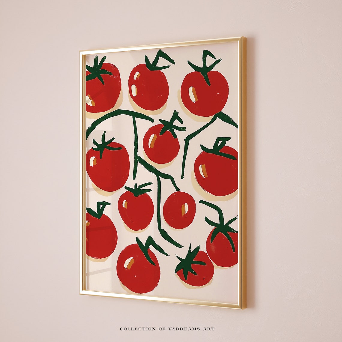 Red Cherry Tomatoes on the Vine Kitchen Illustration Art Poster