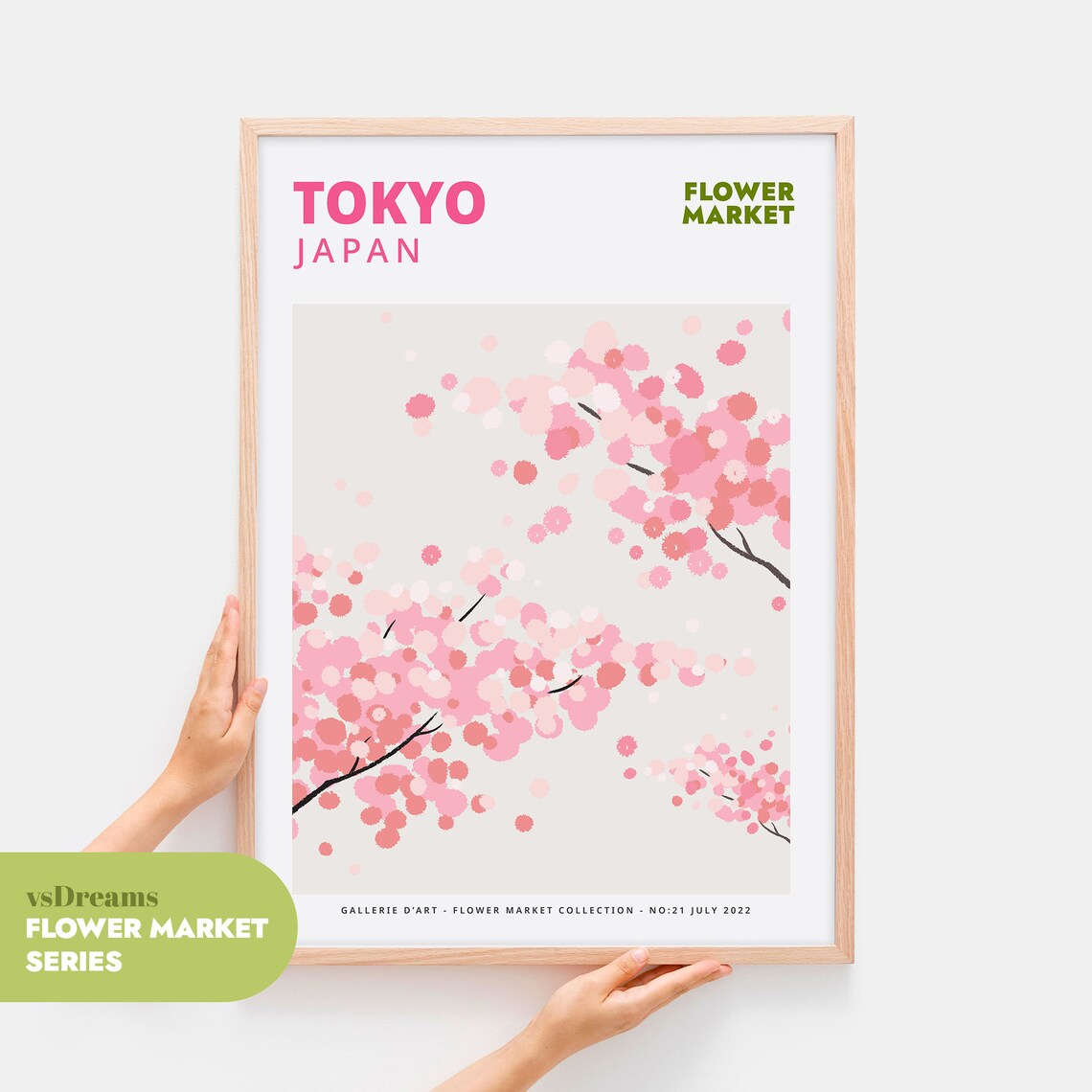 Tokyo Japan Pink Cherry Blossom Flower Market Botanical Poster