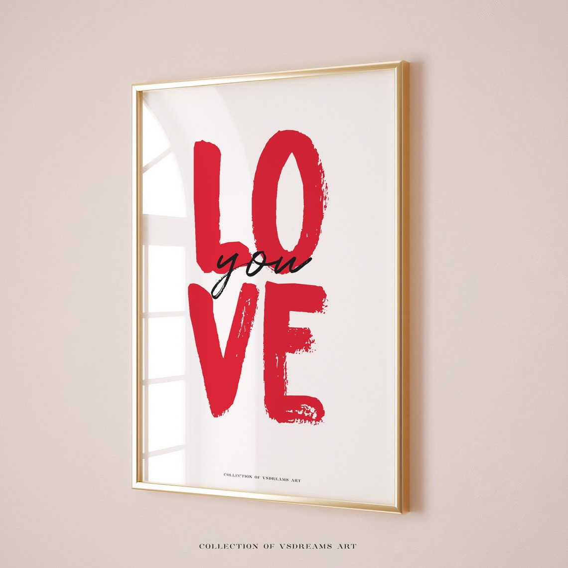 Love You Red Bold Brush Lettering Black Script Romantic Quote Poster