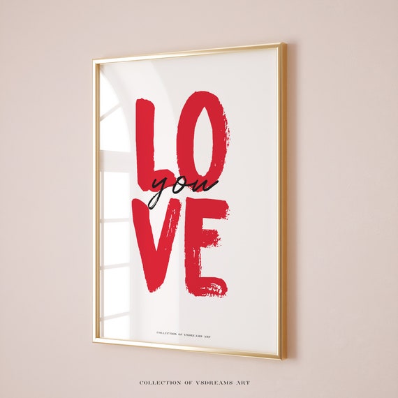 Love You Wall Art Love Print Love Wall Art Decor Gift For Lover Red Love Print Pink Love You Wall Art Gift For Him Gift For Her Art