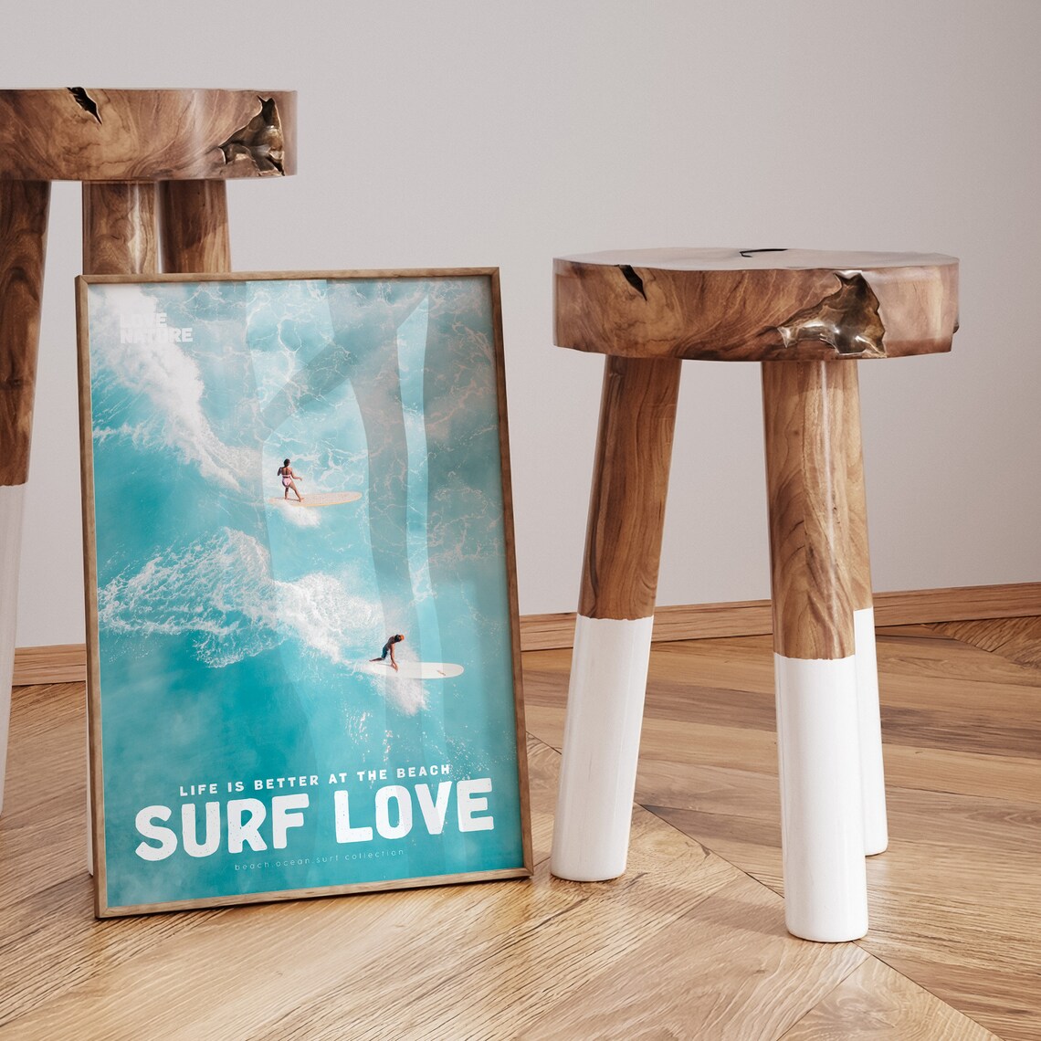 Surf Love Aerial Duo Of Surfers Turquoise Ocean Water Photo Poster - Image 3