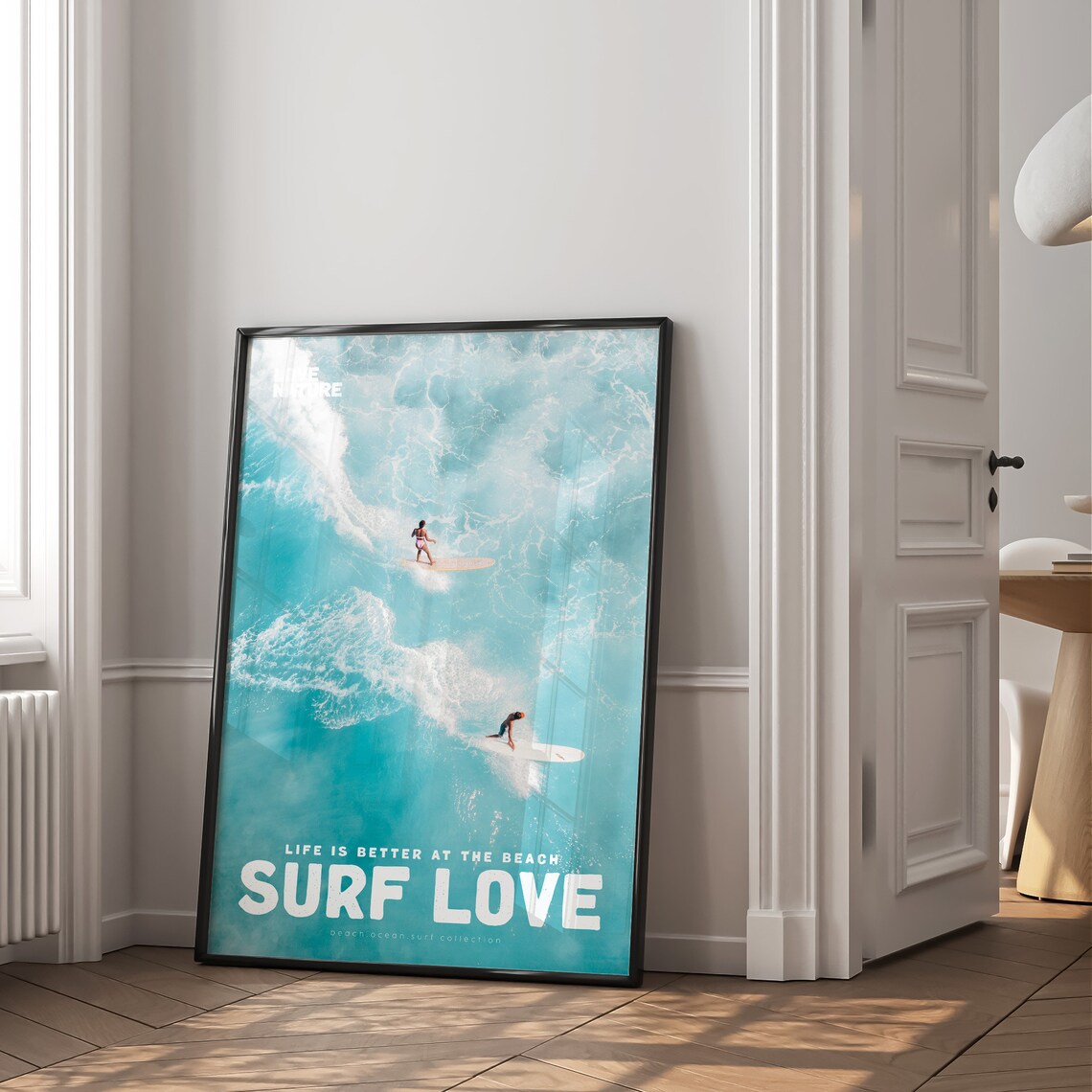 Surf Love Aerial Duo Of Surfers Turquoise Ocean Water Photo Poster - Image 2