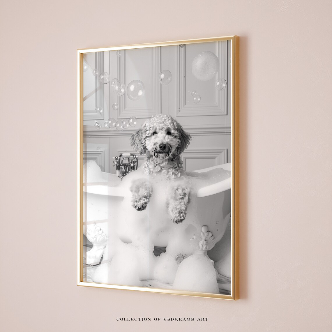 Goldendoodle in the Bath Funny Bathroom Poster