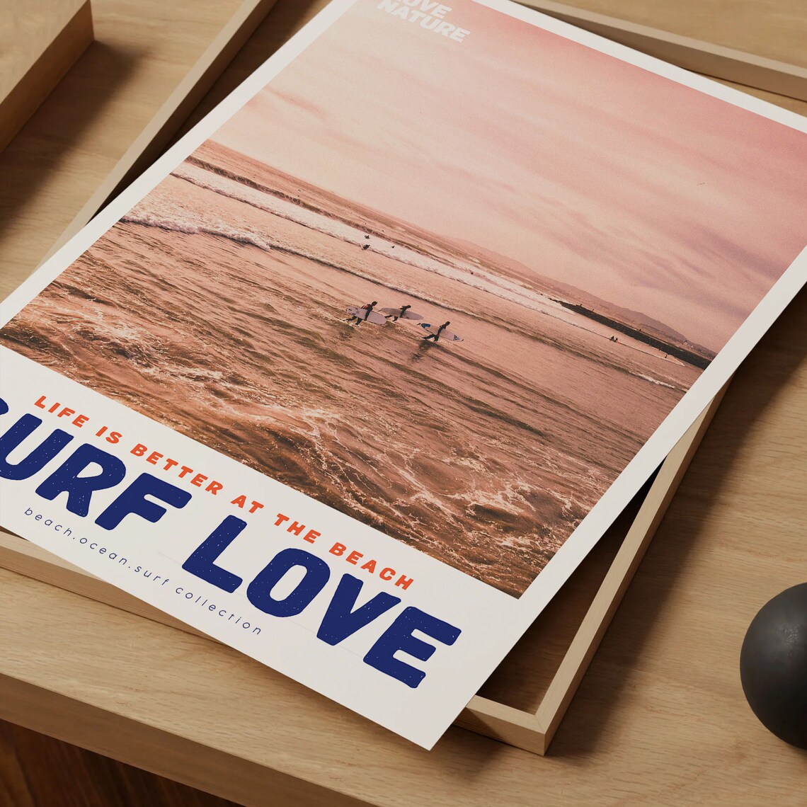 Surf Love Pink Sunset Beach Surfers Wading Into Ocean Photo Poster - Image 4