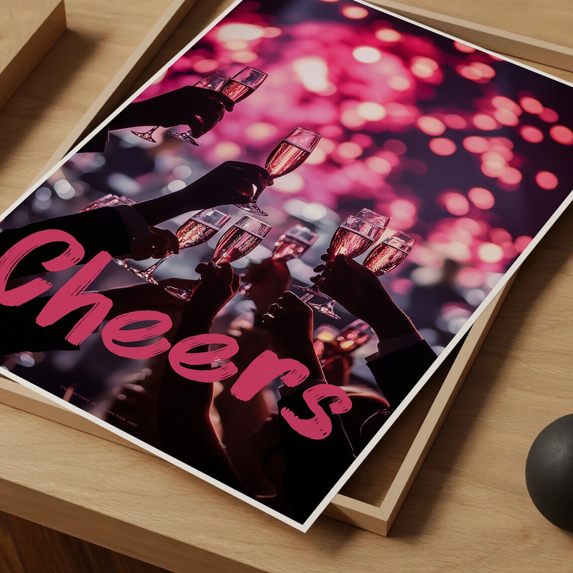 Cheers Champagne Toast Pink Bokeh Celebration Party Quote Poster - Image 4