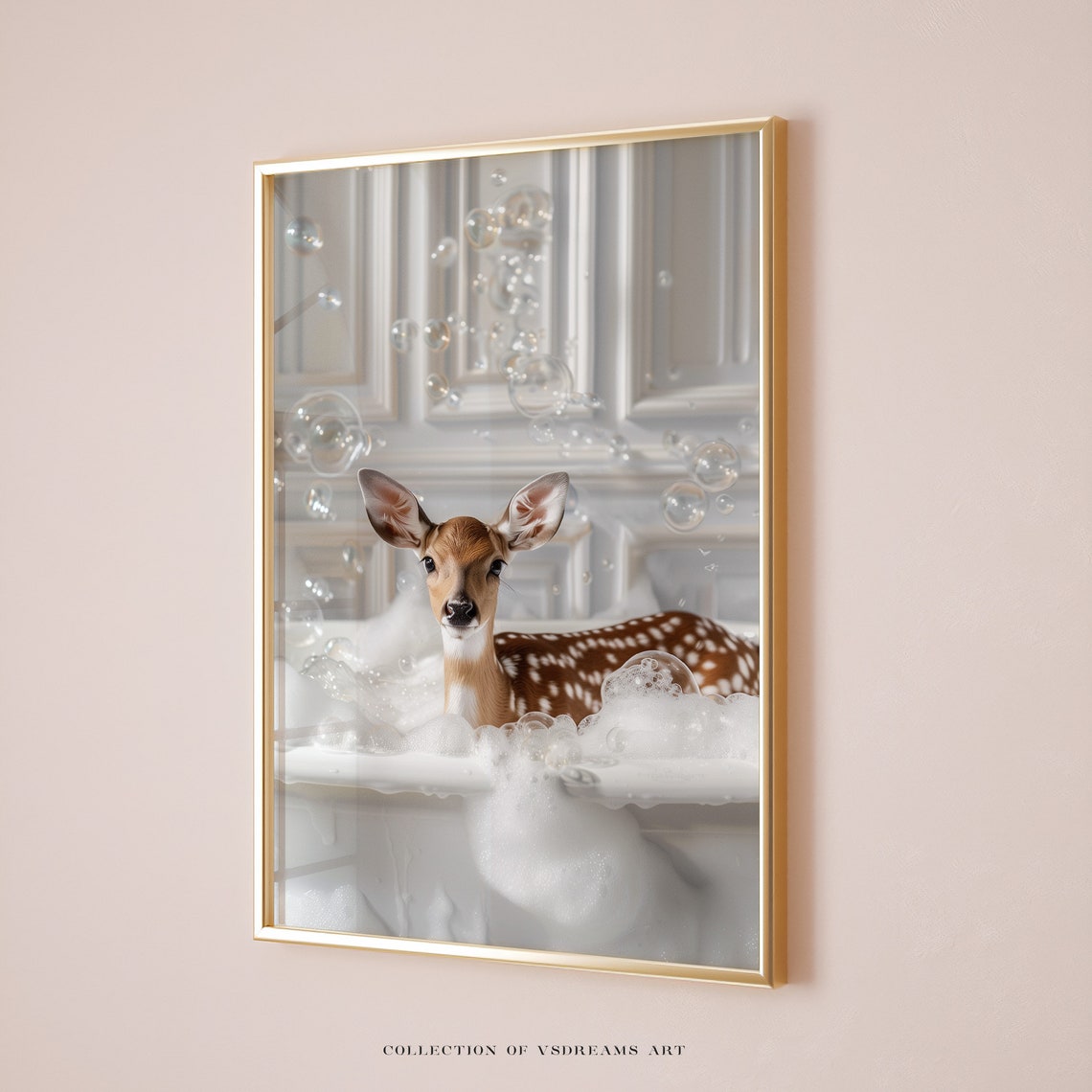 Cute Spotted Fawn Bubble Bath Colorful Deer Bathroom Animal Art Poster