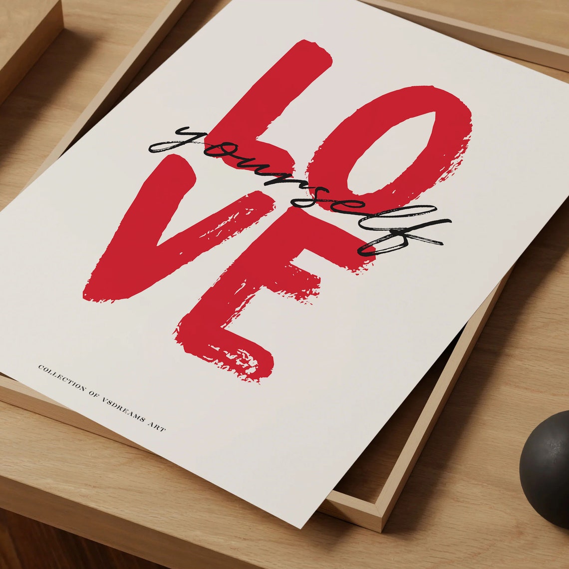 Love Yourself Red Brush Lettering Black Script Motivational Art Poster - Image 5