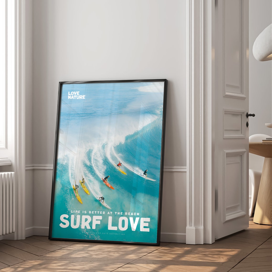 Surf Love Aerial Big Wave Surfers Turquoise Ocean Beach Poster - Image 2