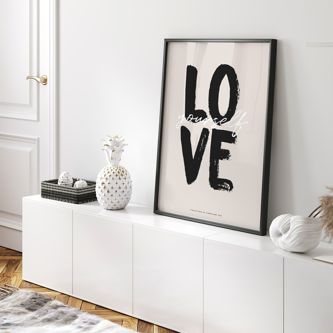 Love Yourself Black Brush Lettering Beige Neutral Minimalist Wall Art - Image 5