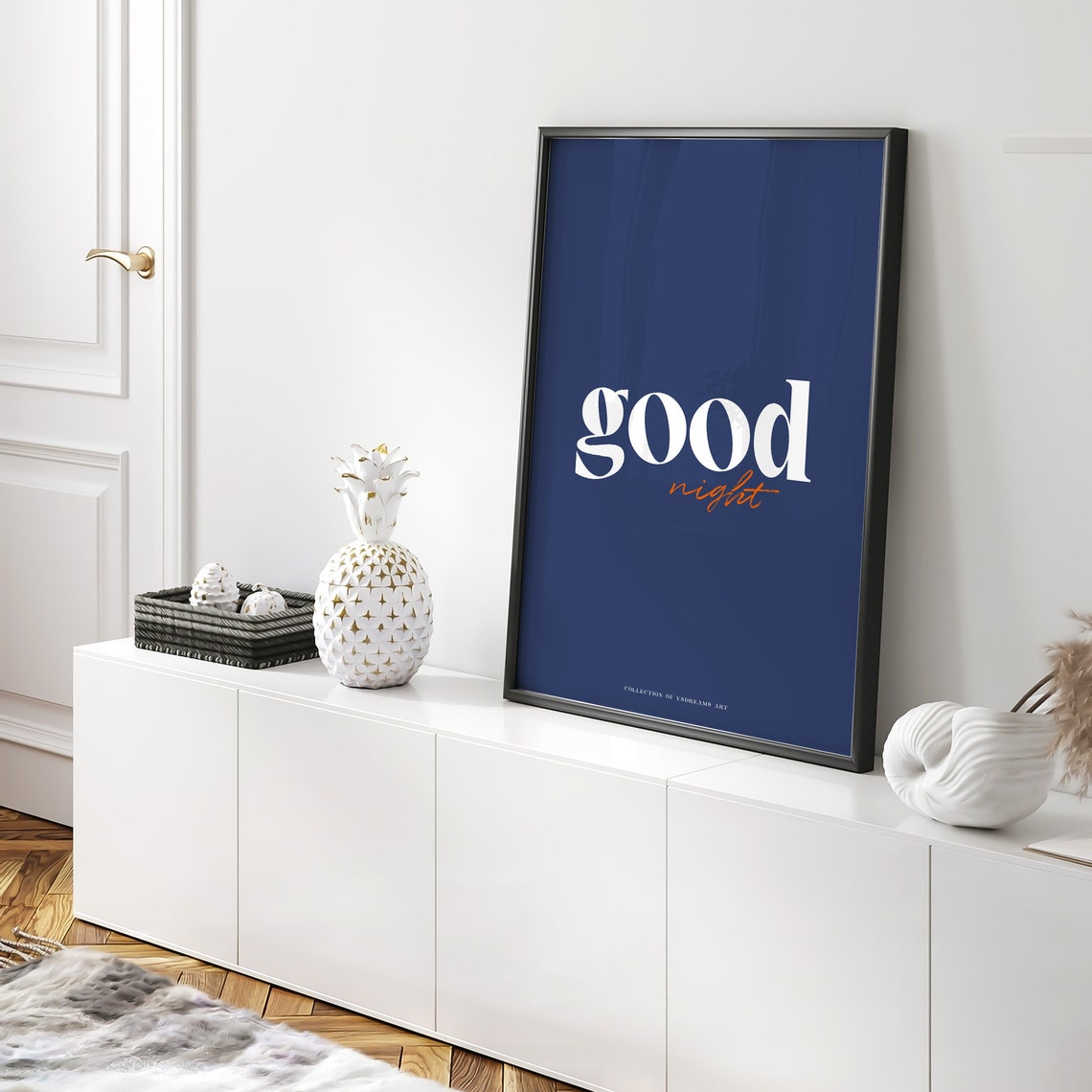 Good Night Script Navy Blue Minimalist Bedroom Typography Poster - Image 5