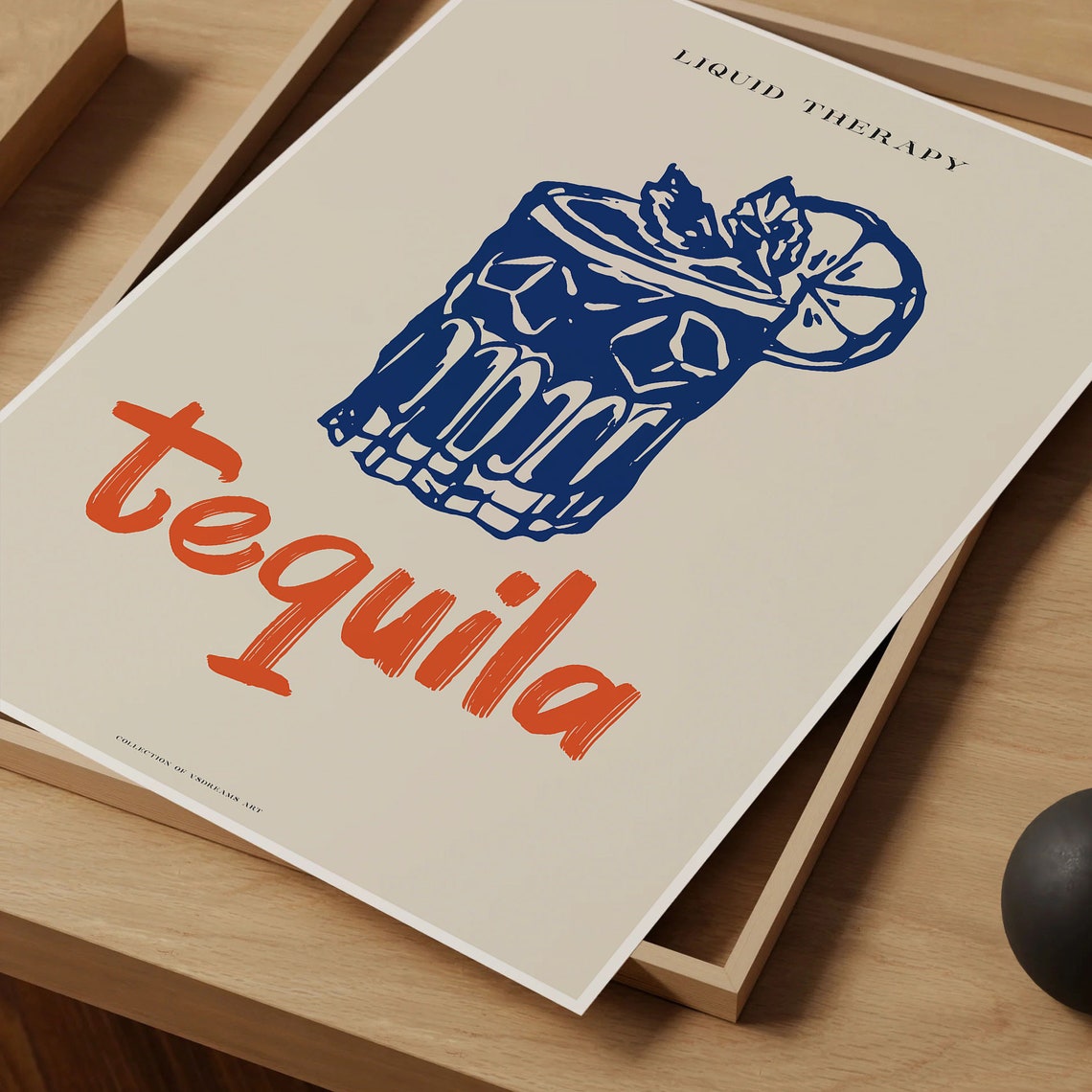 Liquid Therapy Tequila Retro Blue Cocktail Glass Orange Script Poster - Image 4