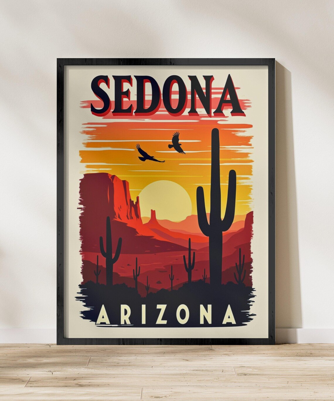 Sedona Arizona Desert Sunset Saguaro Cactus Retro Travel Poster - Image 2