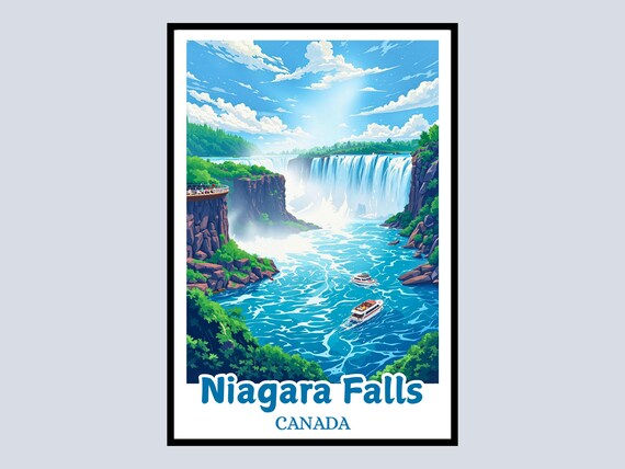 Niagara Falls Canada Travel Poster Horseshoe Falls Boat View Art